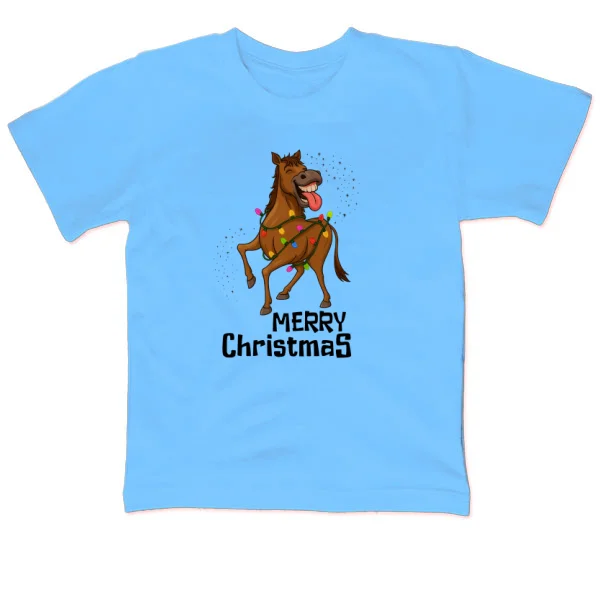 Детская футболка Merry Christmas конь и гирлянда