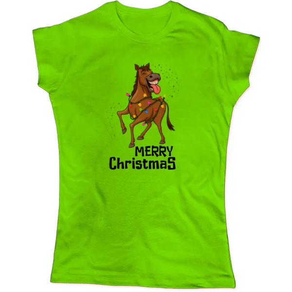 Женская футболка Merry Christmas конь и гирлянда