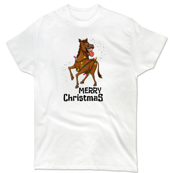 Футболка Merry Christmas конь и гирлянда