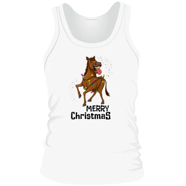 Мужская майка Merry Christmas конь и гирлянда