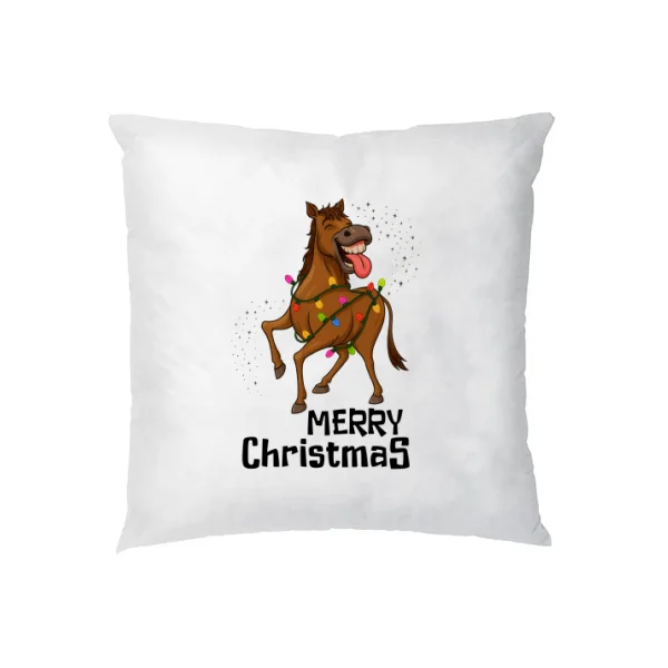 Подушка Merry Christmas конь и гирлянда